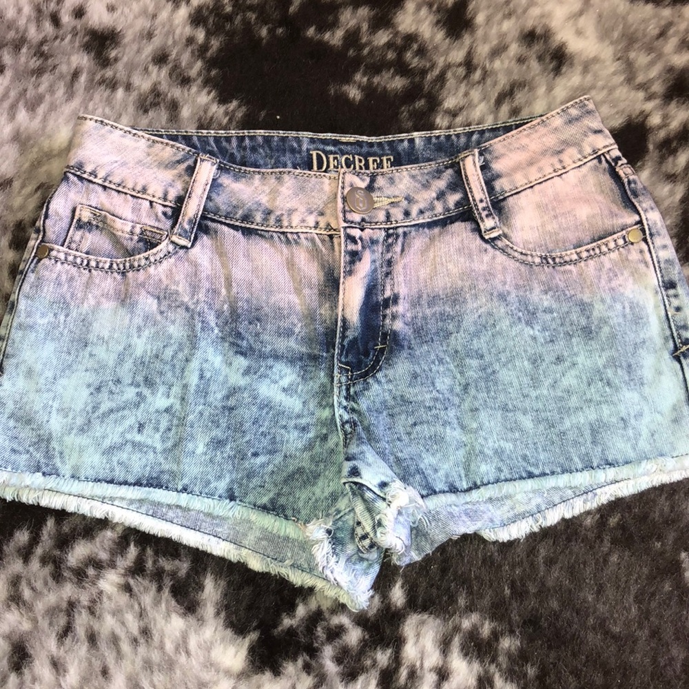 Pink/blue ombré denim shorts